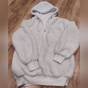 Fuzzy Bear Sherpa Hoodie Warm Fleece Hooded Sweatshirt Womens Size Small White